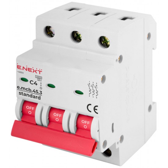 Автоматический выключатель e.mcb.stand.45.3.C4, 3p, 4А, C, 4,5 кА
