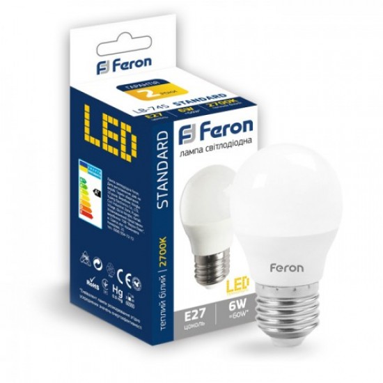 Светодиодная лампа Feron LB-745 G45 6W E27 2700K